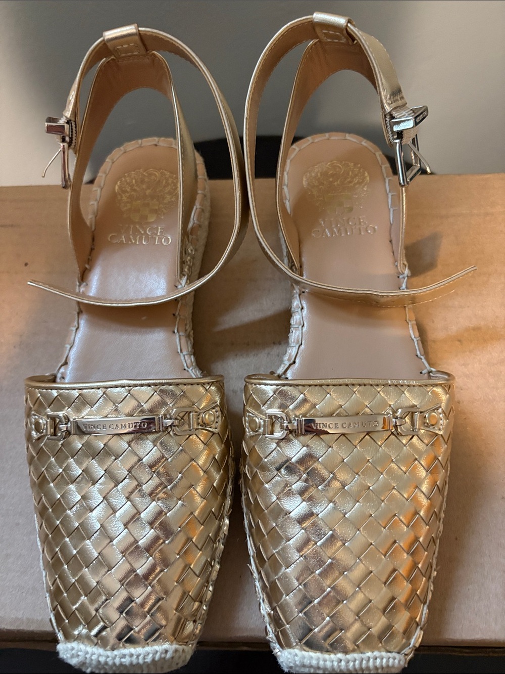 Vince Camuto Metallic Gold Woven Espadrille Slingback Flats - Size 8 - Worn 1x